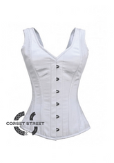 White Satin Shoulder Strap Gothic Burlesque Bustier Waist Training Overbust Plus Size Corset Costume
